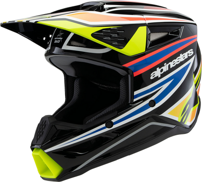 Alpinestars Youth SM3 Helmet - Wurx, Small, Gloss Black/Yellow Fluo/Blue/Red, Part Number 8302025-1574-YS