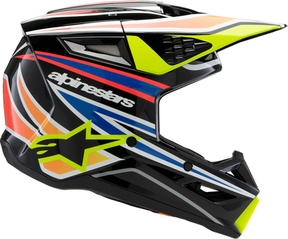 Alpinestars Youth SM3 Helmet - Wurx, Small, Gloss Black/Yellow Fluo/Blue/Red, Part Number 8302025-1574-YS