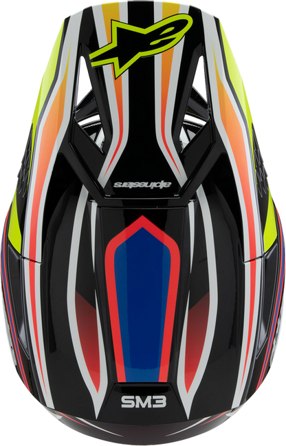 Alpinestars Youth SM3 Helmet - Wurx, Small, Gloss Black/Yellow Fluo/Blue/Red, Part Number 8302025-1574-YS