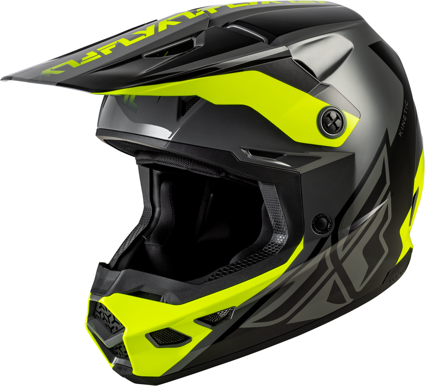 FLY Racing Kinetic Crest Helmet Grey/Black/Hi Vis 2X – Off-Road Motorcycle Helmet with Advanced Ventilation