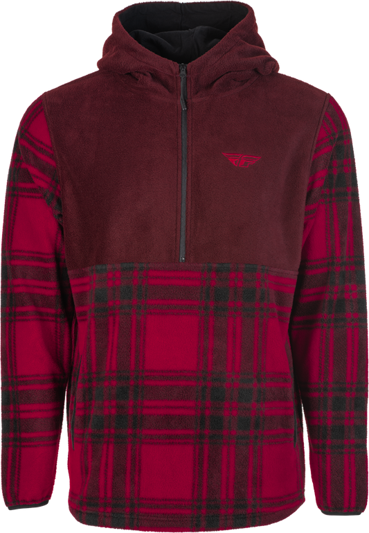 FLY HALF ZIP PULLOVER HOODIE RED PLAID MD