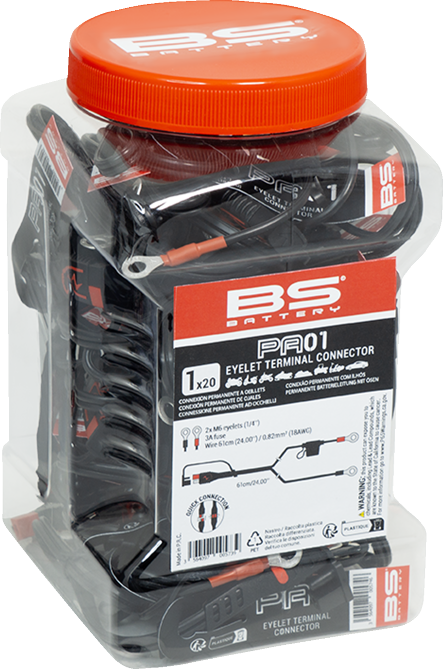 BS Battery Eyelet Connector Set - 20 Pack with 2x M6 Eyelets and 3A Fuse for Battery Terminals - Part 700573
