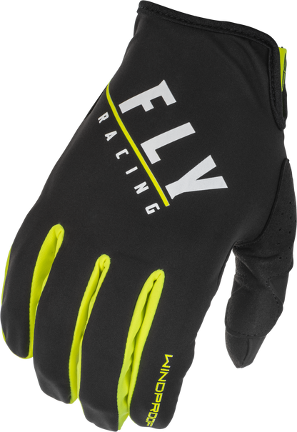 FLY RACING YOUTH WINDPROOF GLOVES BLACK/HI-VIS SZ 06'SZ 06