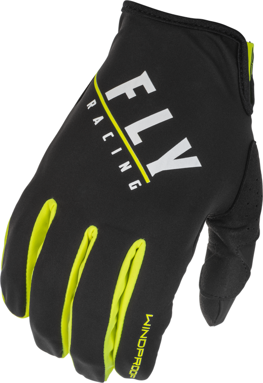 FLY RACING YOUTH WINDPROOF GLOVES BLACK/HI-VIS SZ 06'SZ 06