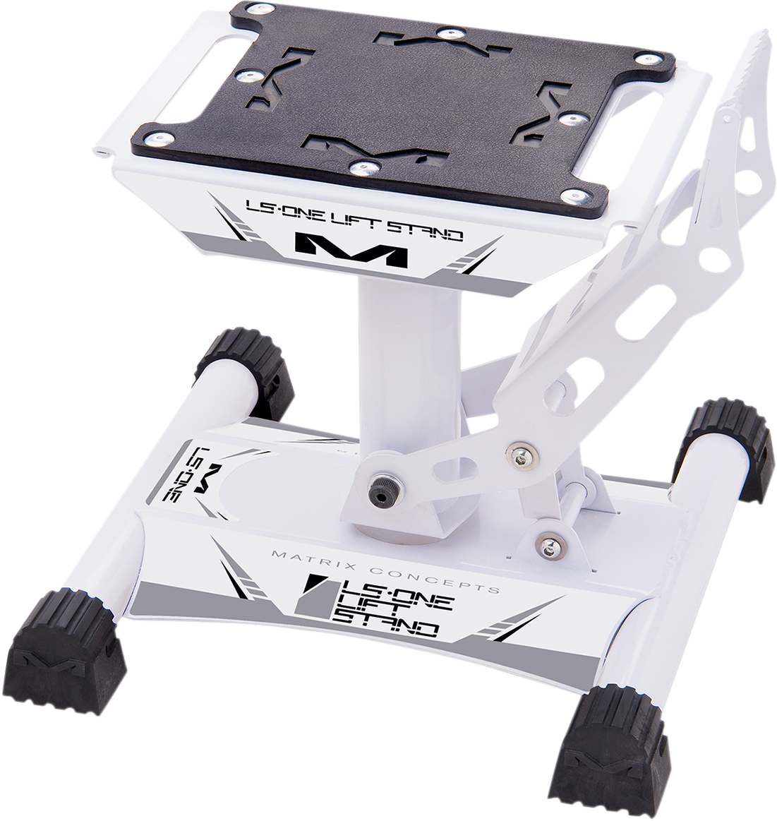 MATRIX CONCEPTS LLC LS1-100 White Motorcycle Stand with Anti-Slip Rubber Top and Easy-Access Pedal