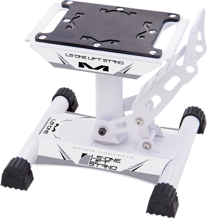MATRIX CONCEPTS LLC LS1-100 White Motorcycle Stand with Anti-Slip Rubber Top and Easy-Access Pedal