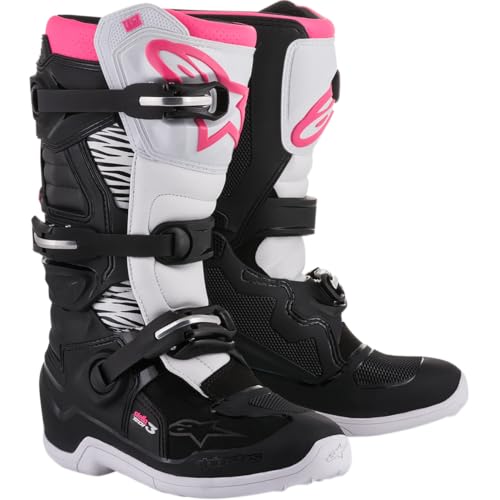 Alpinestars Stella Tech 3 Women's Motorcycle Boots, CE-Certified Off-Road Gear, Durable & Lightweight Motocross Protection, 9, Black/White/Pink