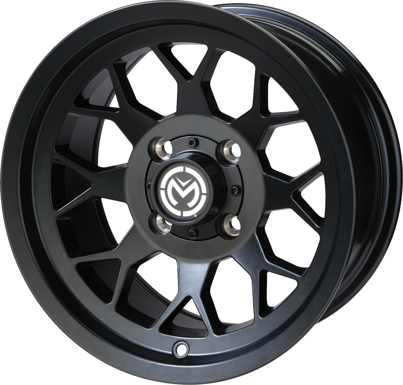Moose Offroad 27X Black Wheel - 12x7 Inch, 4/136 Bolt Pattern, 4+3 Offset, Part 27MO127136MB4