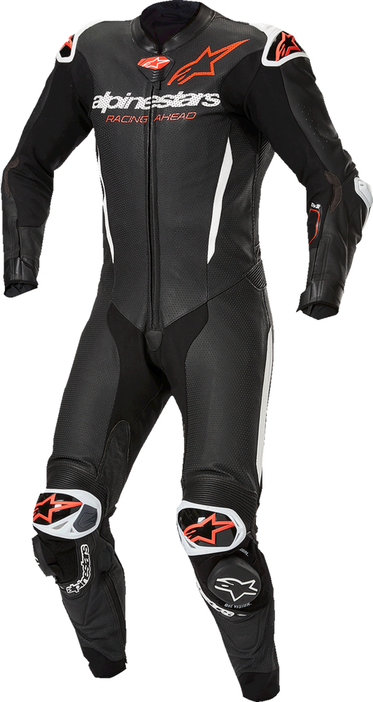 Alpinestars GP-R7 1-Piece Leather Suit for Track Day and Racing – US 52 / EU 62, Black/White/Red Fluo (Part #3150125-1231-62)
