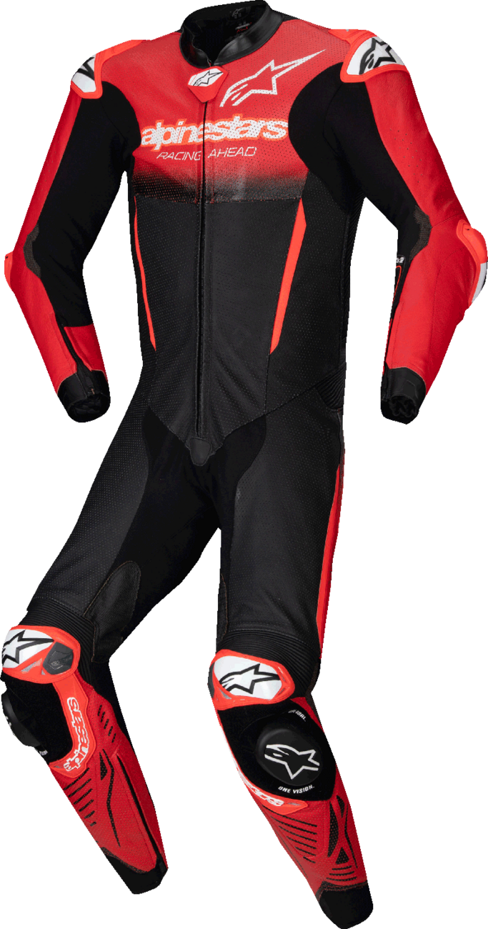 Alpinestars GP-R7 1-Piece Leather Suit for Racing and Track Days - Black/Mid Red, US 40 / EU 50, Part #3150125-1405-50