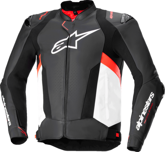 Alpinestars Missile v3 Leather Motorcycle Jacket - Black/White/Red Fluo US 42 / EU 52