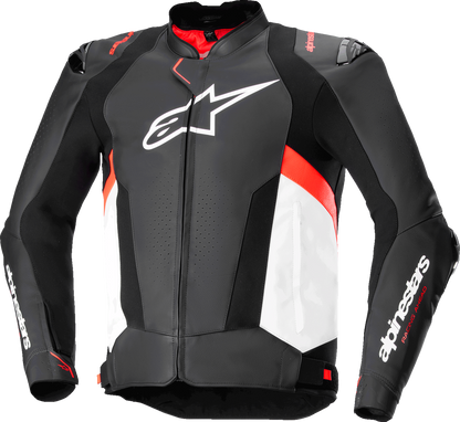 Alpinestars Missile v3 Leather Jacket – Black/White/Red Fluo, US 40 / EU 50, Part No. 3100125-1231-50