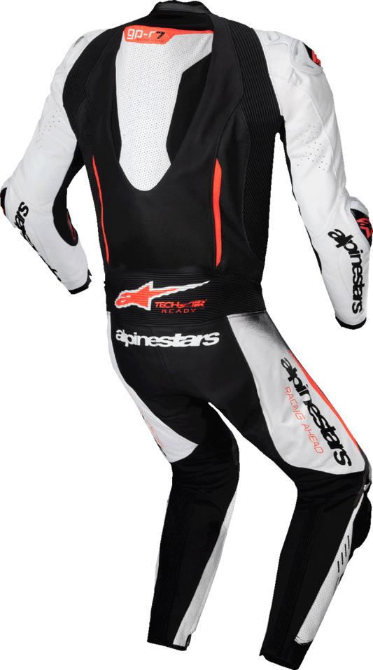 Alpinestars GP-R7 1-Piece Leather Suit for Track Day and Racing - White/Black/Red Fluo, US 46 / EU 56 (Part #3150125-233-56)