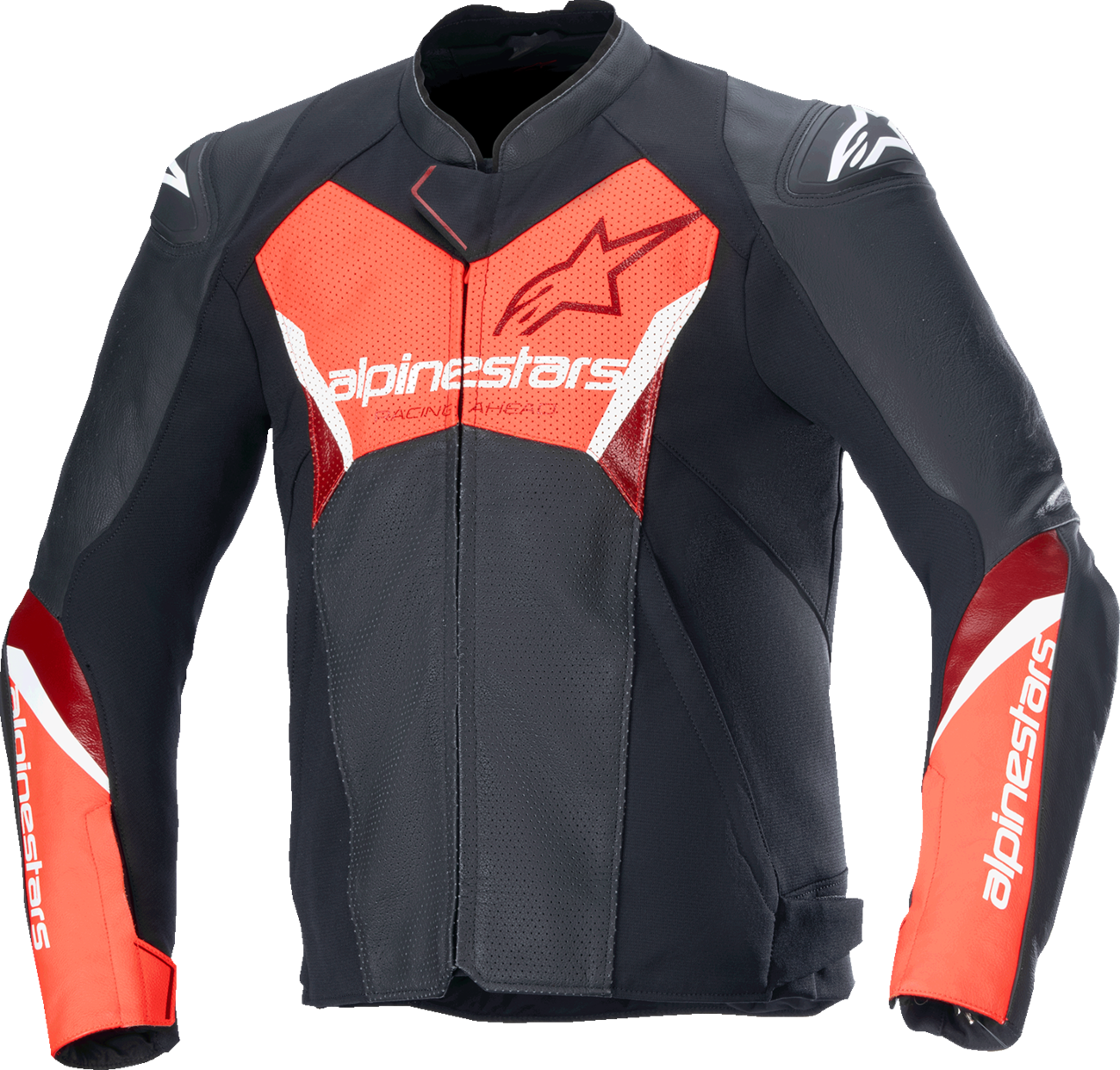 Alpinestars Faster v3 Airflow Leather Jacket - Black/Red Fluo - US 38 / EU 48 (Part Number: 3103625-1030-48)