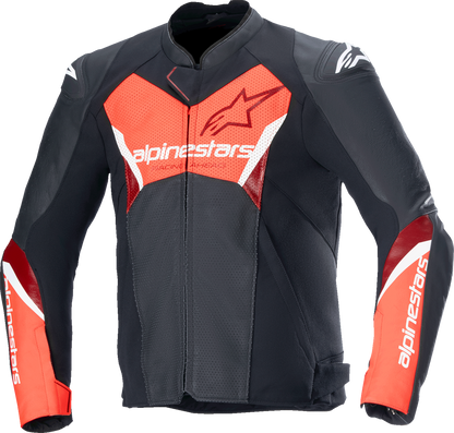 Alpinestars Faster v3 Airflow Leather Jacket – Black/Red Fluo, US 44 / EU 54 (Part #3103625-1030-54)