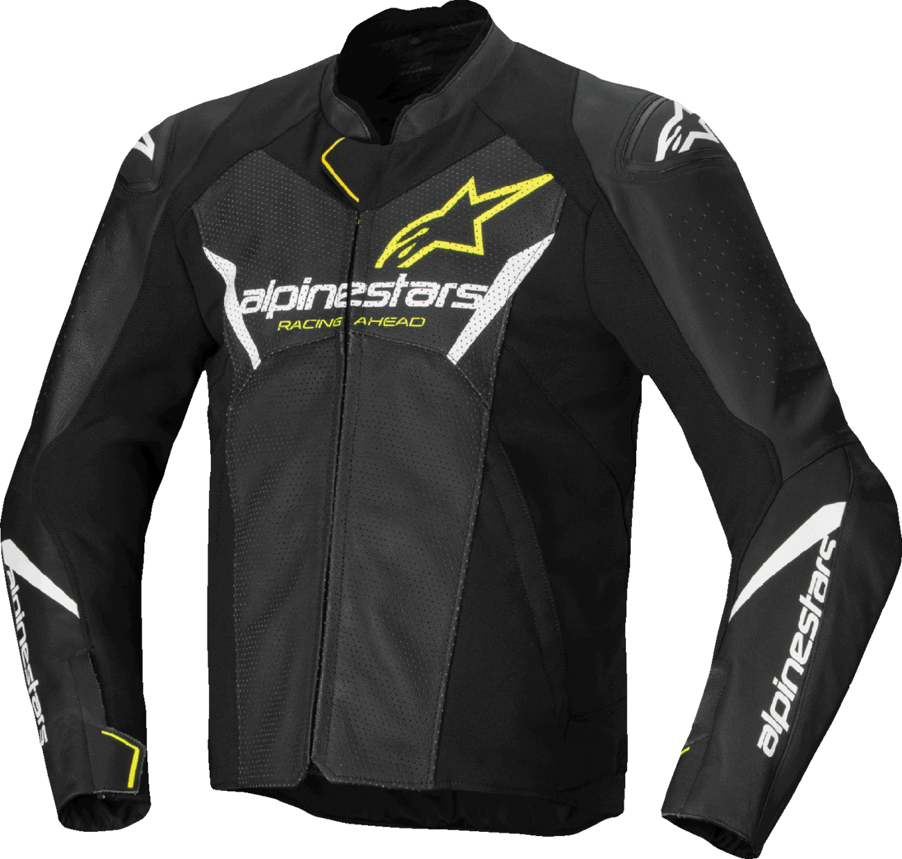Alpinestars Faster v3 Airflow Leather Jacket - Black, White & Yellow Fluo, US 38 / EU 48 (Part #3103625-125-48)