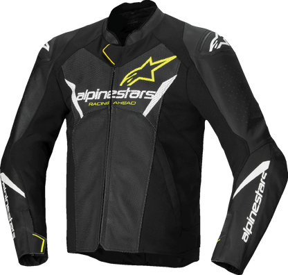 Alpinestars Faster v3 Airflow Leather Jacket - Black, White & Yellow Fluo, US 38 / EU 48 (Part #3103625-125-48)