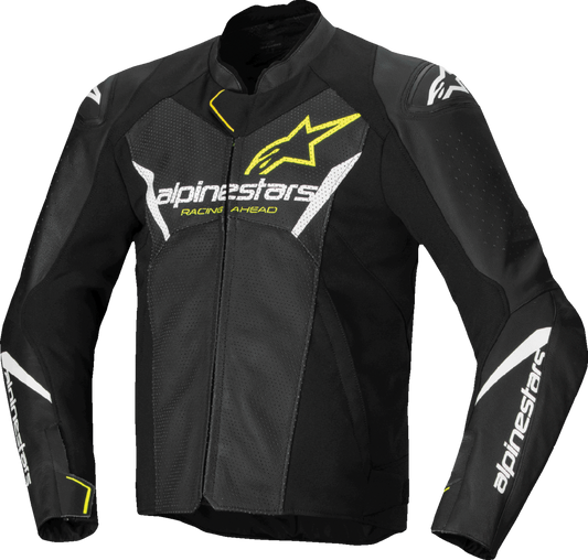 Alpinestars Faster v3 Airflow Leather Jacket - Black, White & Yellow Fluo, US 38 / EU 48 (Part #3103625-125-48)
