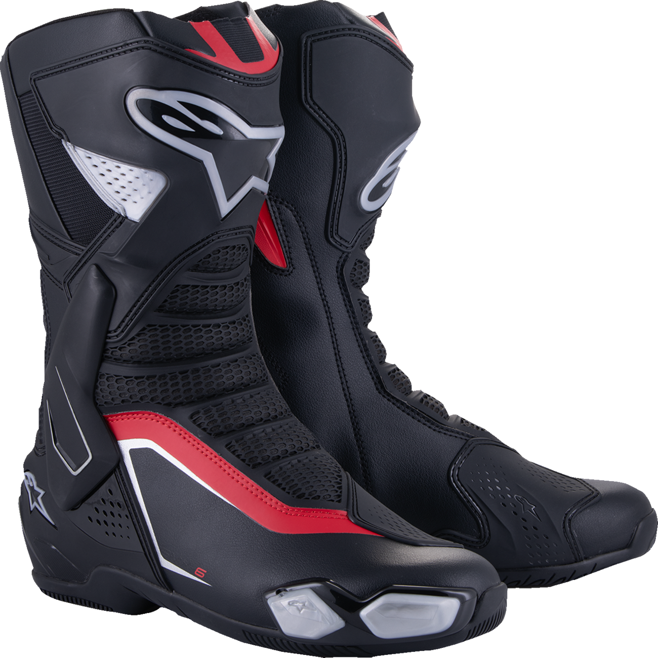Alpinestars SMX-6 V3 Racing Motorcycle Boots – Black/Silver/Red, US 12 / EU 47, Part #2223025-199-47