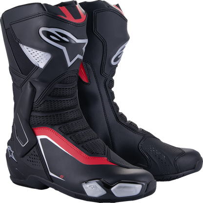 Alpinestars SMX-6 V3 Racing Motorcycle Boots – Black/Silver/Red, US 12 / EU 47, Part #2223025-199-47