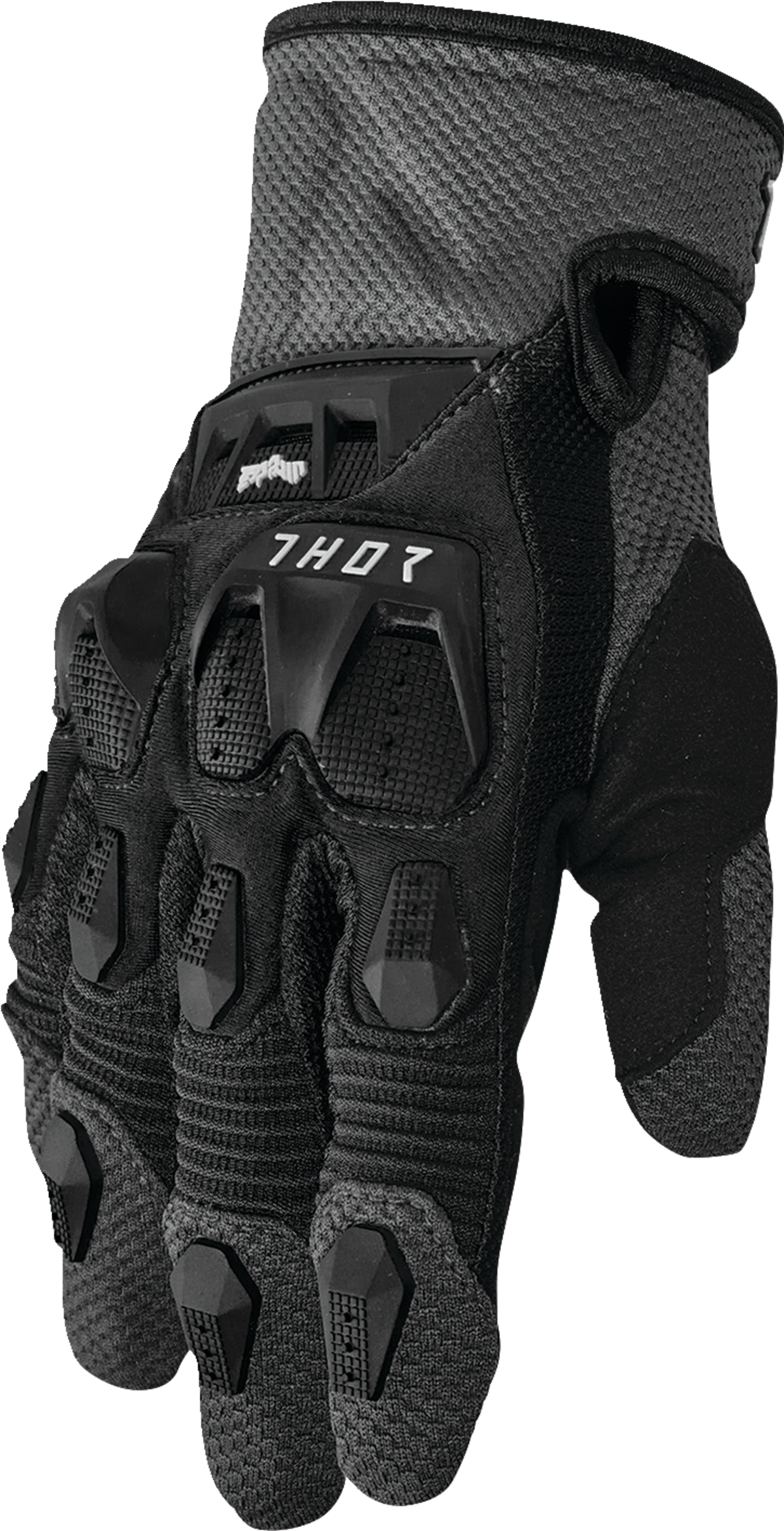 THOR Terrain Gloves Black/Charcoal XS - Durable Mesh and Airprene Construction