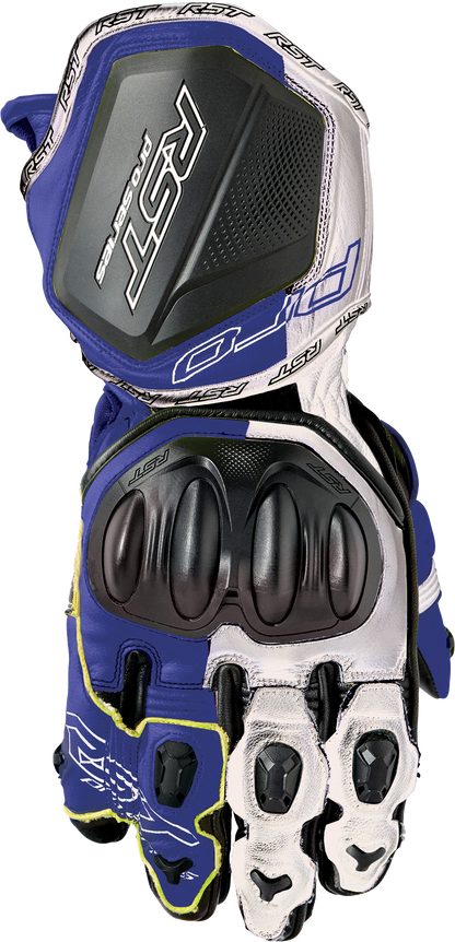 RST Pro Series GP D3O Gloves White/Blue Leather Small with Carbon Fiber Knuckle Protection
