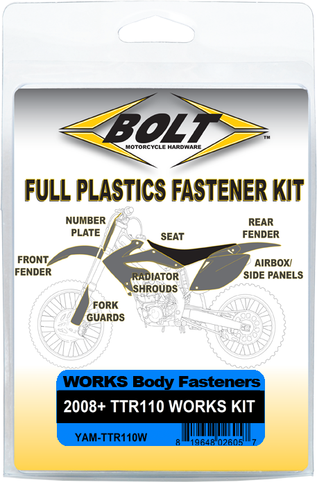 BOLT Works Body Work Fastener Kit for Yamaha TT-R110E (Part Number YAM-TTR110W)