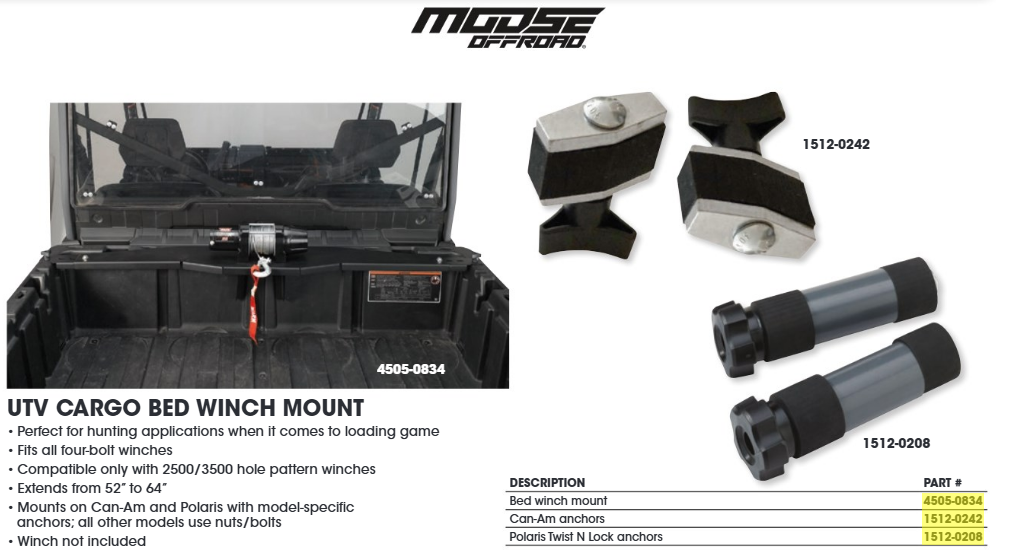 MOOSE OFFROAD Bed Winch Mount for Polaris and Can-Am 1661PF