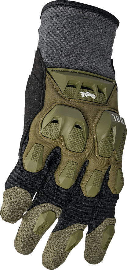 THOR Terrain Gloves Army/Charcoal Size XL - Durable Mesh and Airprene Construction