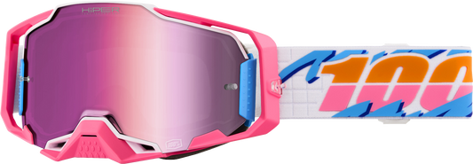 100 Percent Armega Hiper Goggle with Pink Mirror Lens – Impact-Resistant MX Goggles with Ultra HD Clarity