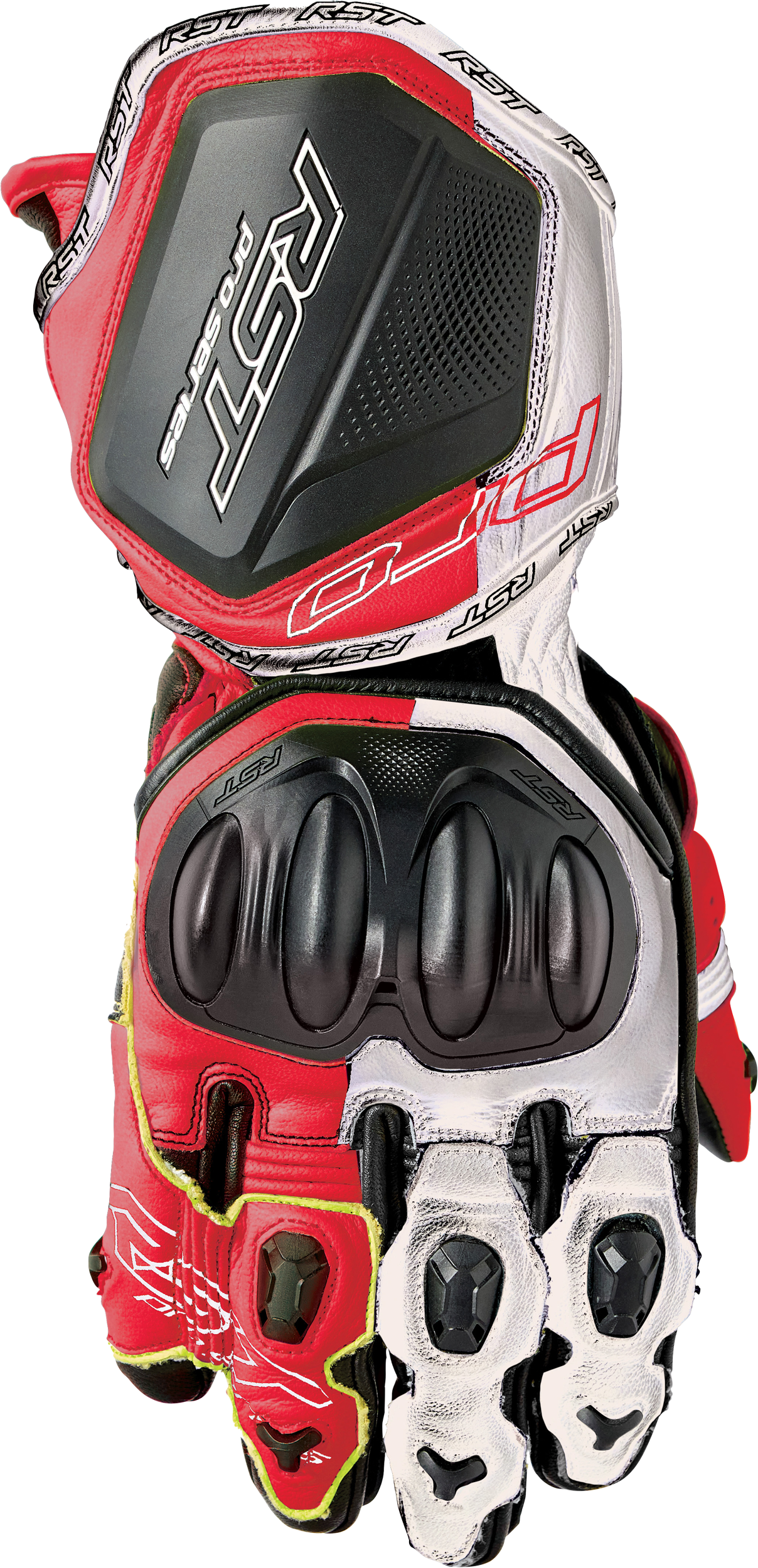 RST Pro Series GP D3O Gloves White/Red Leather Medium - High-Performance Motorcycle Gloves with Kevlar Reinforcement and D3O Armor