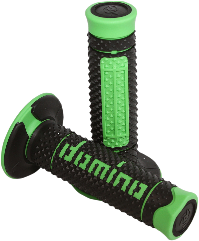 DOMINO Diamonte Grips - Dual Compound Black and Green for 7/8 inch Handlebar with Twist Throttle