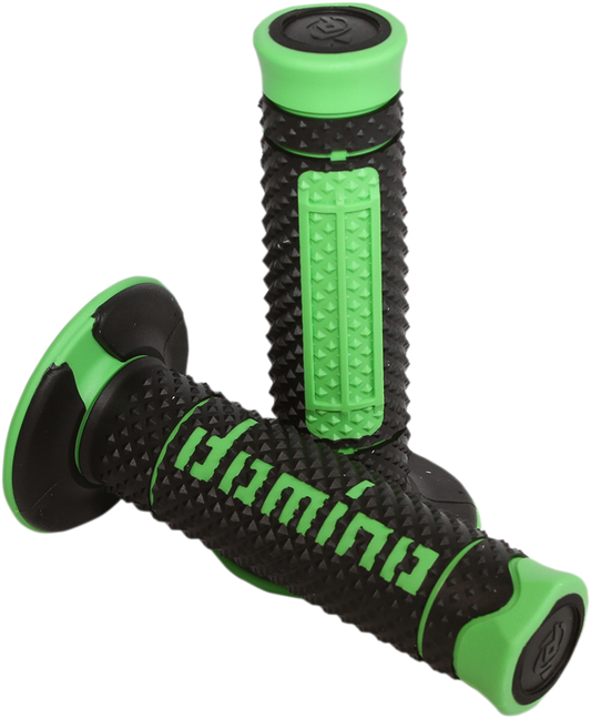 DOMINO Diamonte Grips - Dual Compound Black and Green for 7/8 inch Handlebar with Twist Throttle