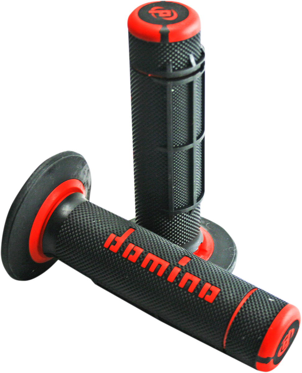 DOMINO Dually Grips - Half Waffle Black/Red for 7/8 inch Handlebar with Twist Throttle