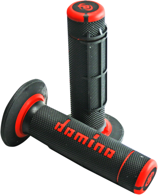 DOMINO Dually Grips - Half Waffle Black/Red for 7/8 inch Handlebar with Twist Throttle