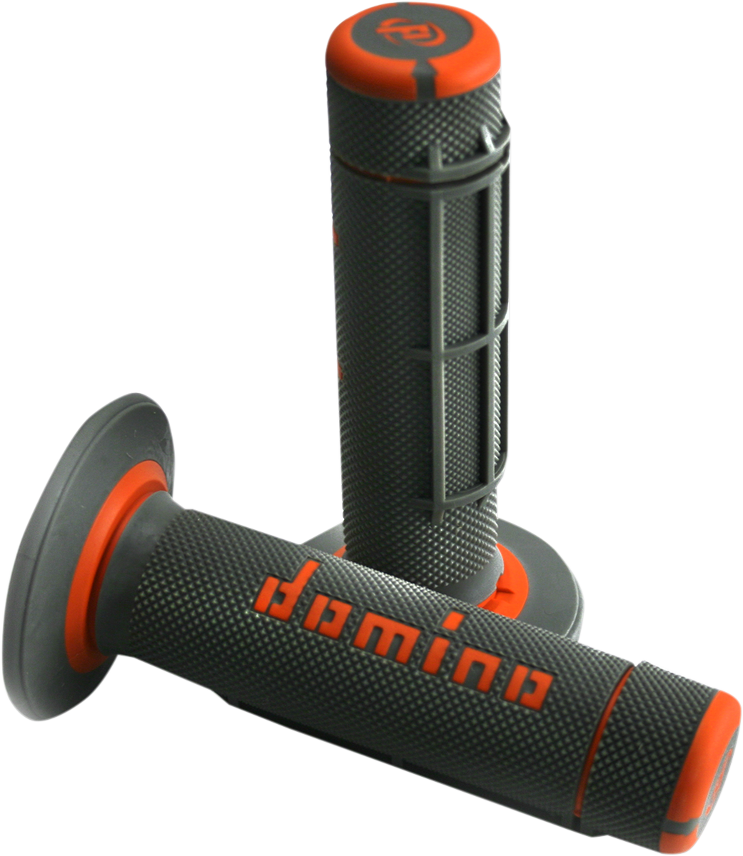 DOMINO Dually Grips – Half Waffle Black and Orange for 7/8" Dirt Bike Handlebar A02041C4540A7-1