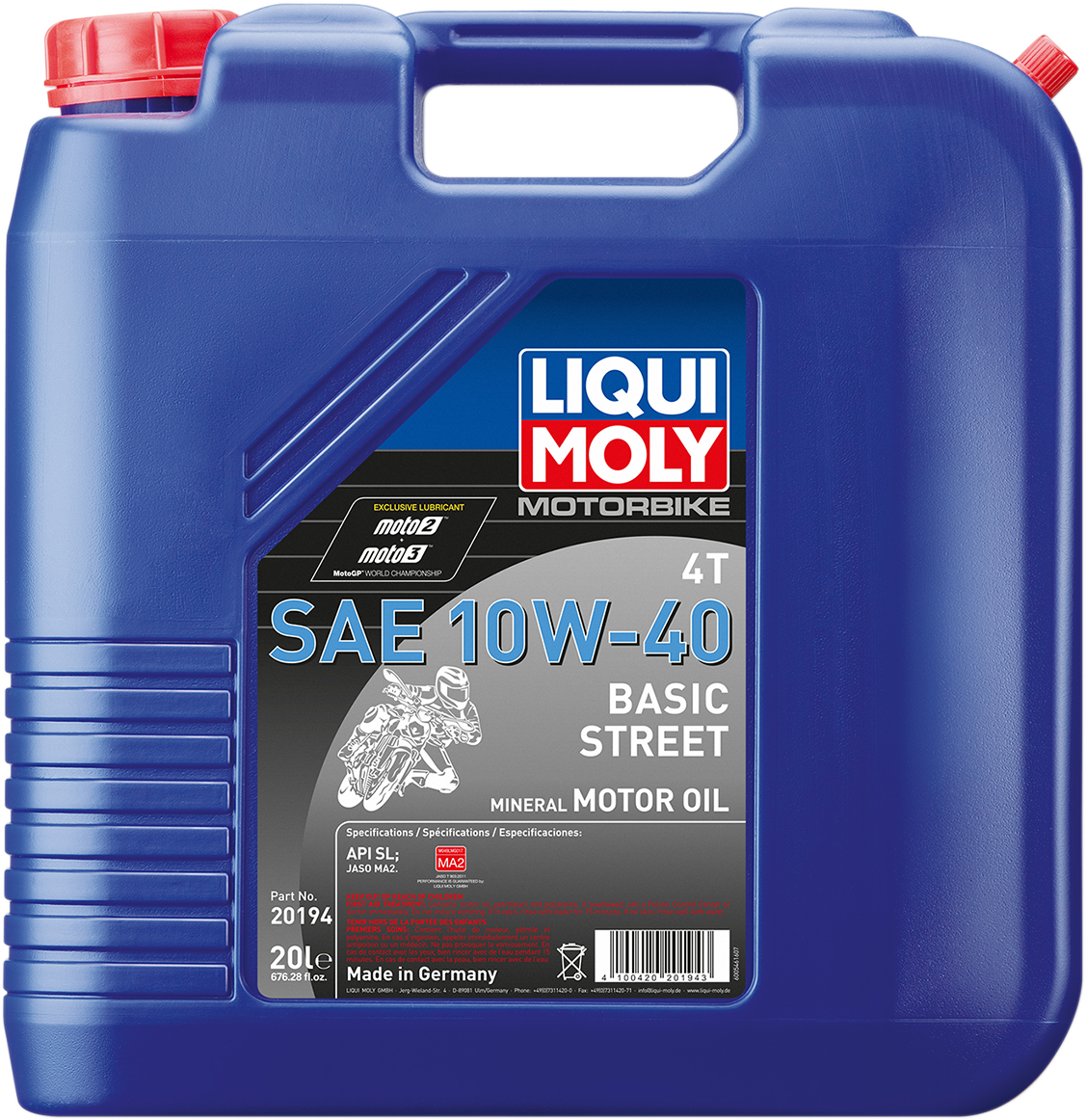 LIQUI MOLY Basic Street 4T Oil 10W-40 - 20 Liters | Engine Protection & Lubrication for 4-Stroke Engines