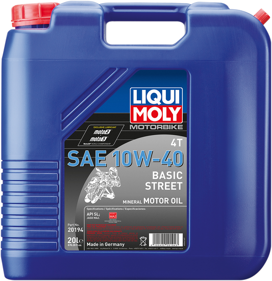 LIQUI MOLY Basic Street 4T Oil 10W-40 - 20 Liters | Engine Protection & Lubrication for 4-Stroke Engines