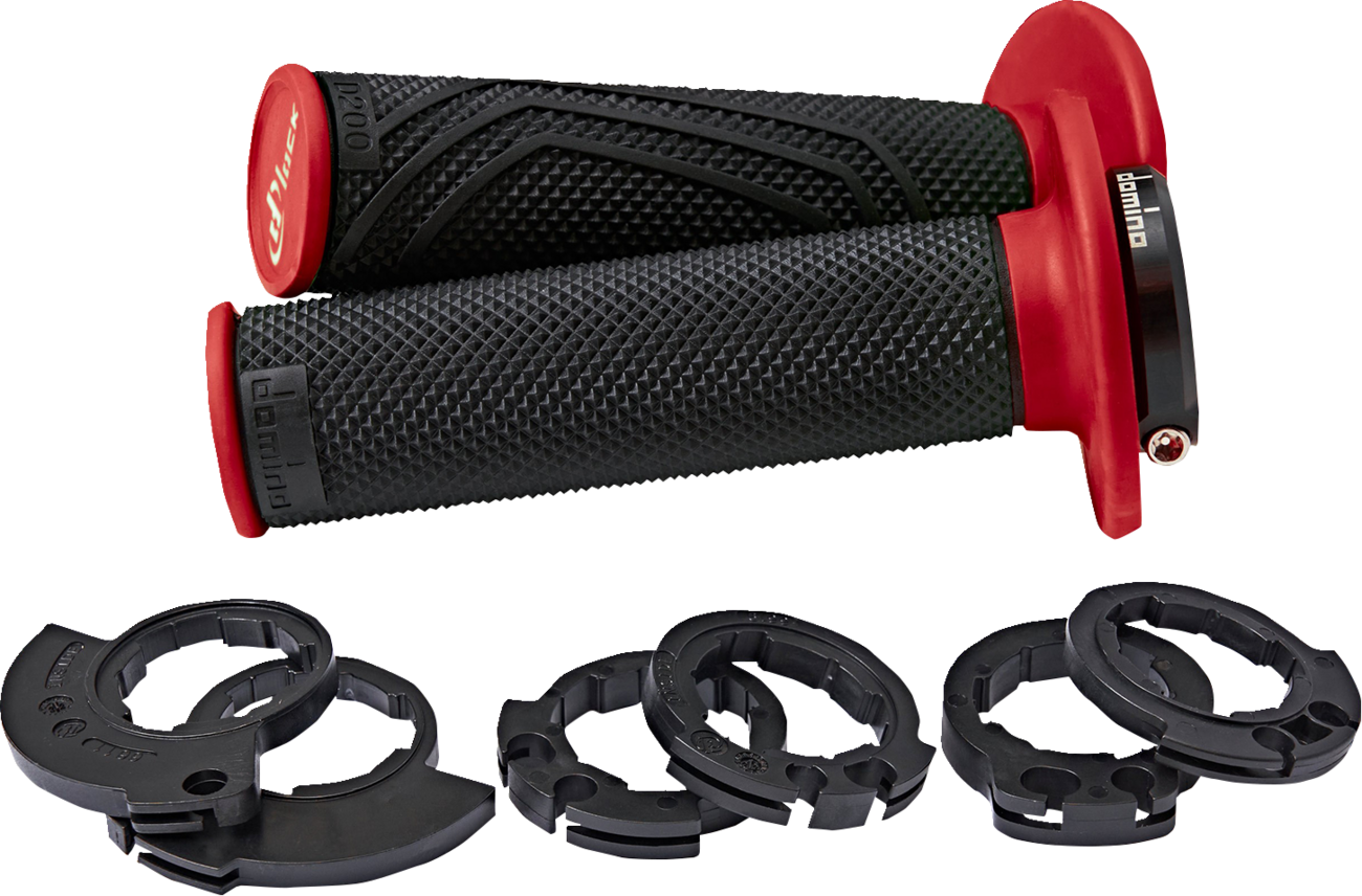 DOMINO D200 Lock-On Grips - Black/Red D20046C4042H8-0 for Dirt Bikes