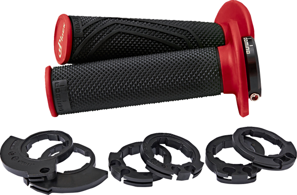 DOMINO D200 Lock-On Grips - Black/Red D20046C4042H8-0 for Dirt Bikes