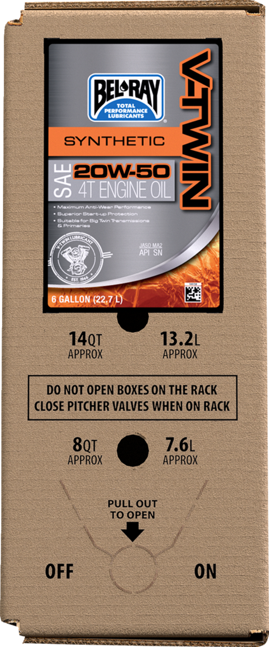 BEL-RAY V-Twin Synthetic Oil 20W-50 Part 303133150033 - 6 Gallon Bag-In-Box for Twin Cam & M8 Engines
