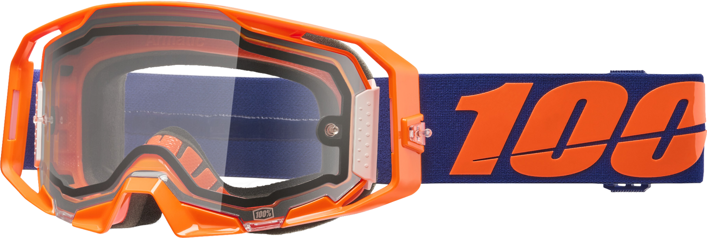 100-Percent Armatic Enduro Moto Goggle Neon Orange Clear with Quick-Release Lens System