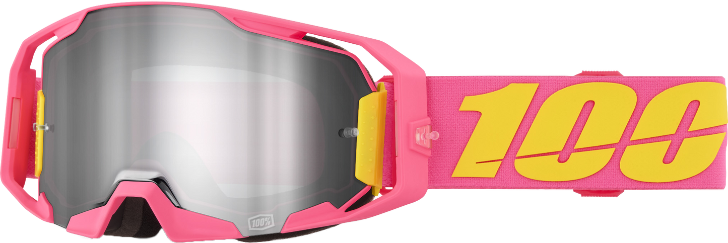 100-Percent Armatic Goggle with SnakePak Purple Mirror Lens – High Impact Motocross Goggles with Quick-Release Lens System