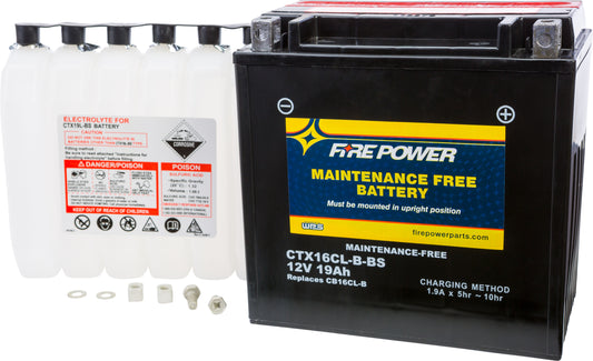 Fire Power CTX16CL-B-BS Sealed Maintenance-Free 12V Battery for Kawasaki Jet Mate and X2 Models