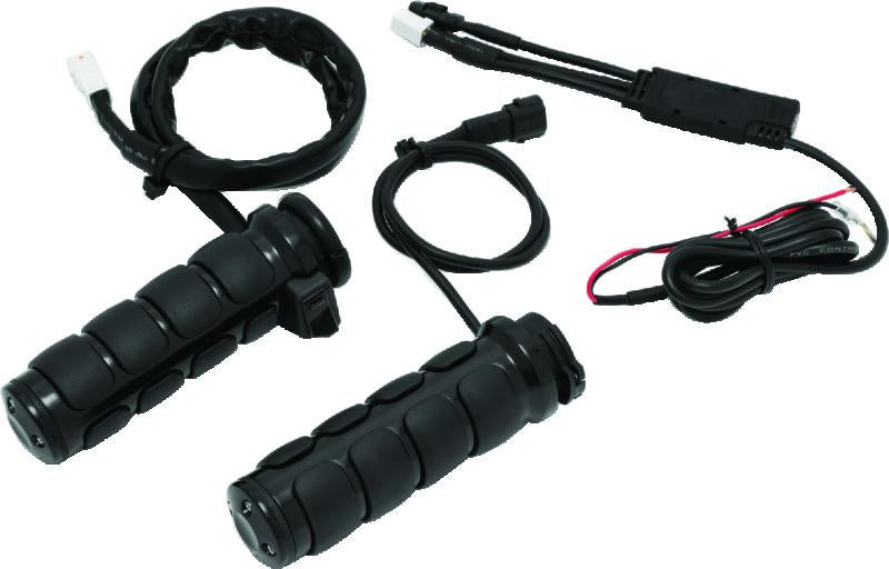 Kuryakyn Heated ISO Grips Dual Cable Gloss Black – Keeps Hands Warm with Adjustable Heat Settings