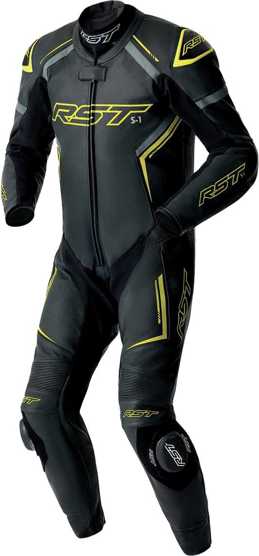 RST S1 D3O Leather Suit Black/Grey/Fluorescent Yellow - Size XL