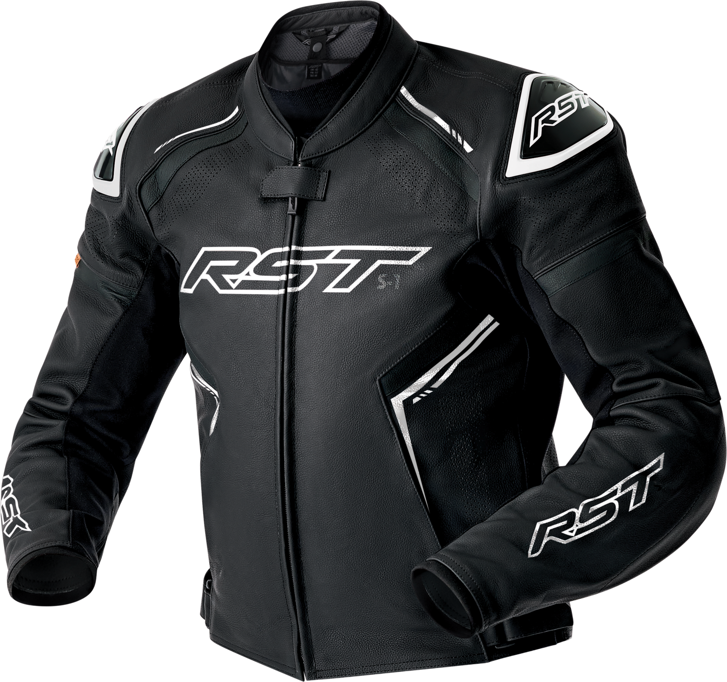 RST S1 D3o Leather Jacket in Black and White, Extra Small - Part Number 103605WHI-38