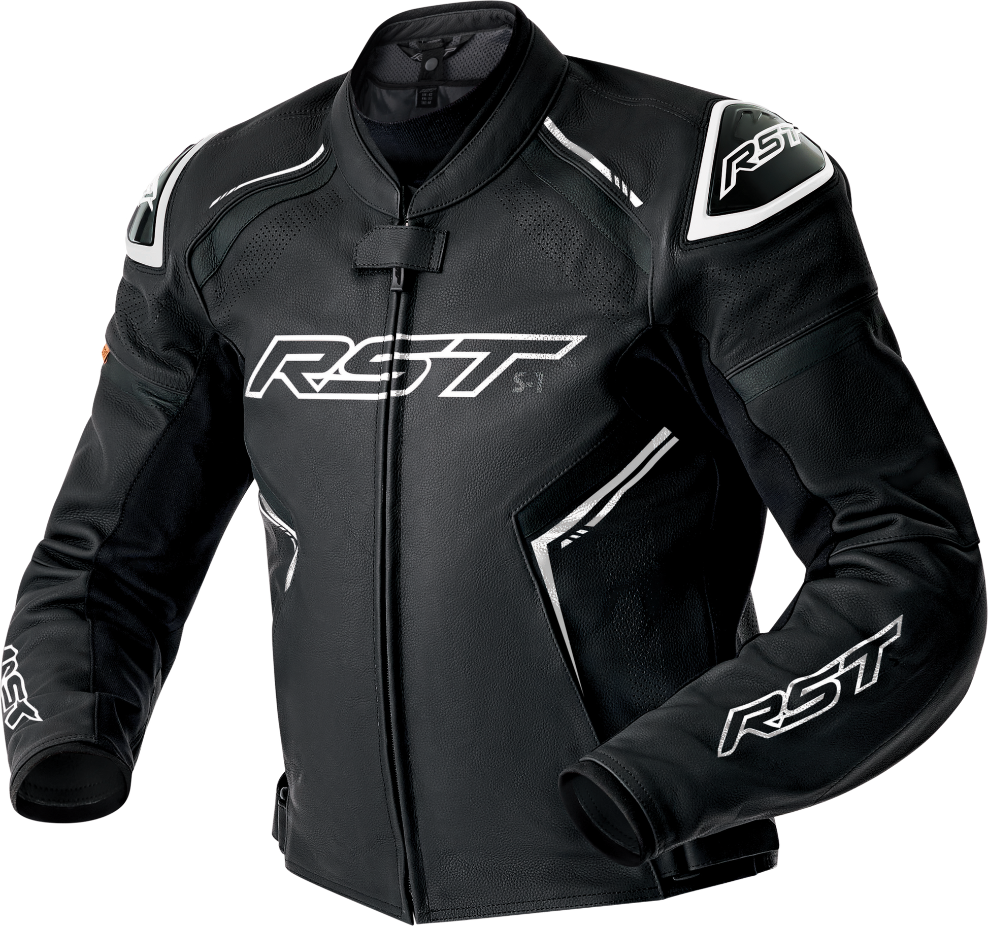 RST S1 D3o Leather Jacket in Black and White, Extra Small - Part Number 103605WHI-38
