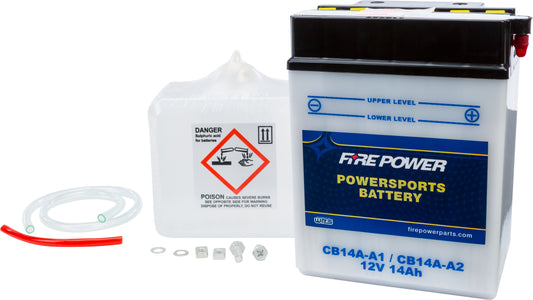 Fire Power CB14A-A2 Heavy Duty 12V Battery with Acid Pack for Polaris ATV and UTV