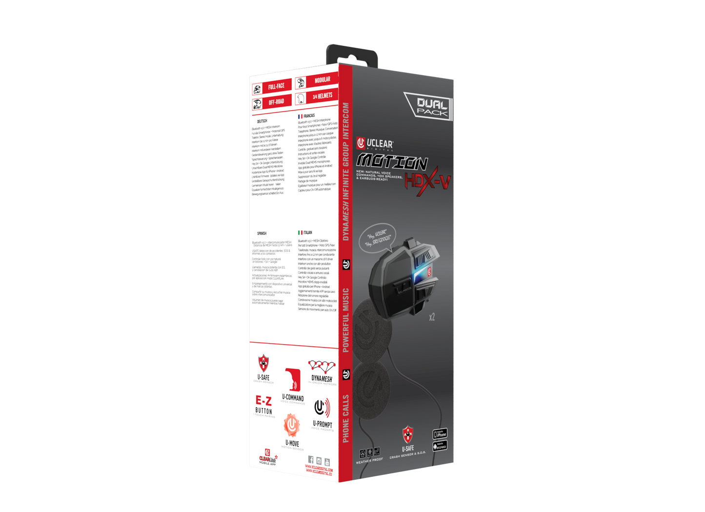 UCLEAR Motion HDX-V Dual Kit Helmet Audio System with Crash Detection and Long Battery Life
